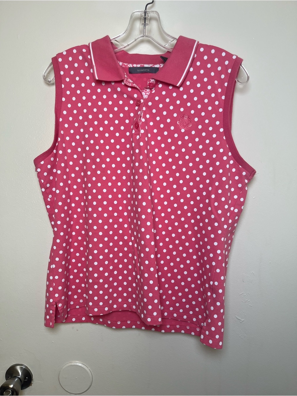 Liz Claiborne Polka Dot Polo Golf Top in Pink & White Size XL